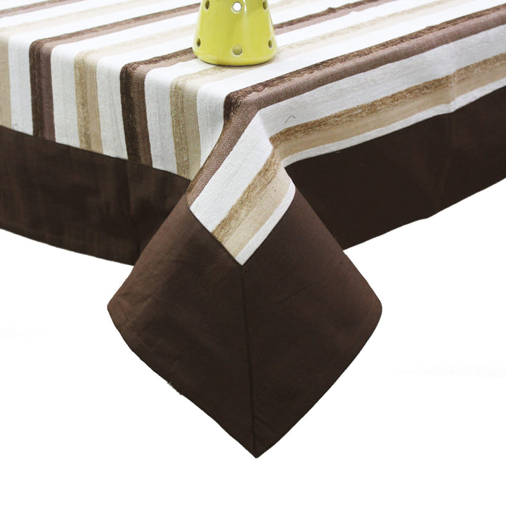 Alpha Coffee & Brown Woven Cotton Stripes Table Cover(1 Pc) online in India