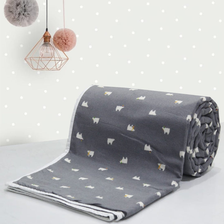 Cozy 3 layer Digital Print Cotton Flannel Blanket In Grey Online At Best prices