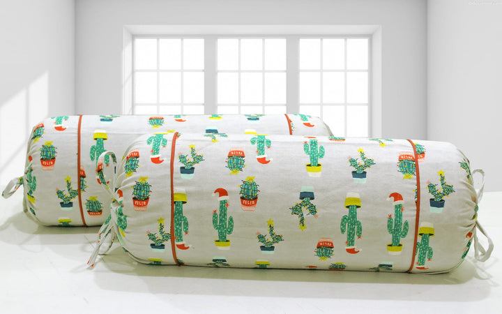 Soft Printed Funky Flannel Cotton Bolster Cover Set (2Pcs) Online In India