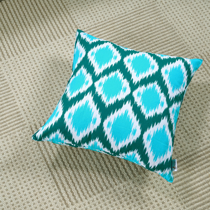 Soft Ikat print Aqua Cotton Cushion Cover Set online in India