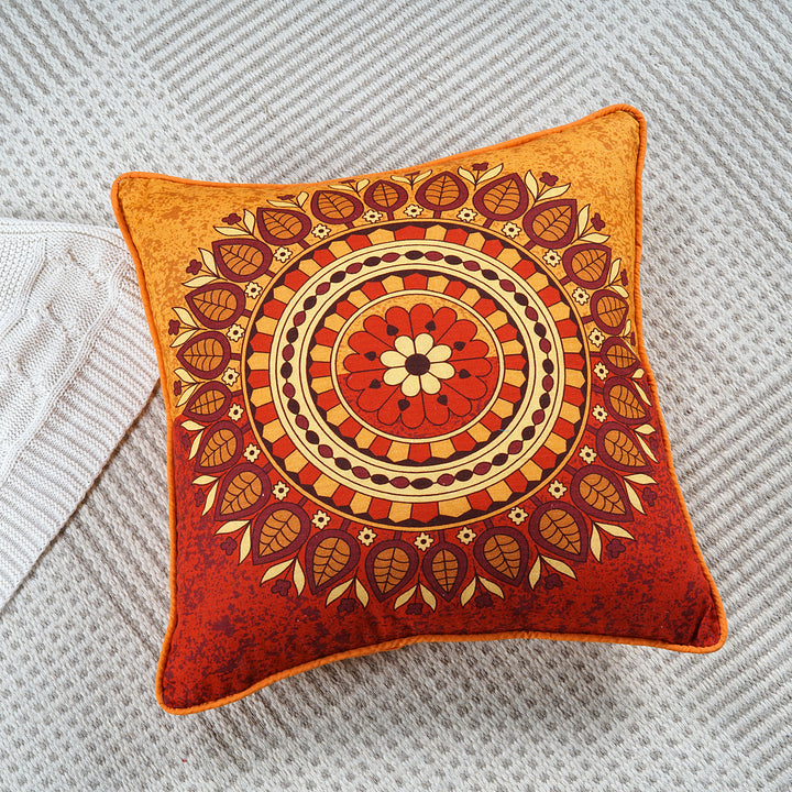 Soft Digital Traditional print Cotton Cushion Cover in Red & Orange online at best prices