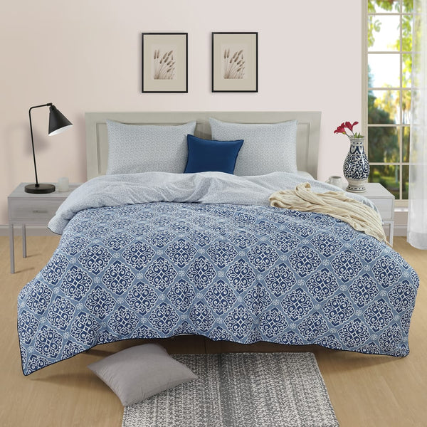 Soft 300 TC Blue Modern Art Print Cotton Satin Duvet Cover online in India