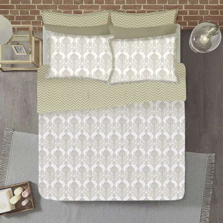 Soft Cotton Printed 250 TC Motif Fitted Bedsheet In Beige At Best Prices