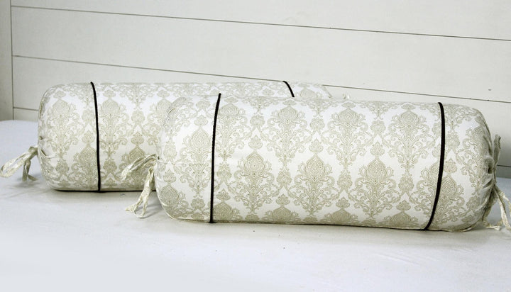 Soft Beige Paisley Motif Design Print Cotton Satin Bolster Cover Set online in India