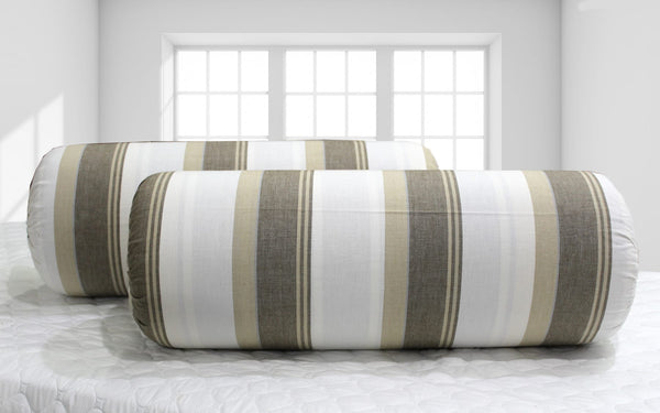 Brown & Khaki Stripes Woven Cotton 2 Pcs Bolster Cover set