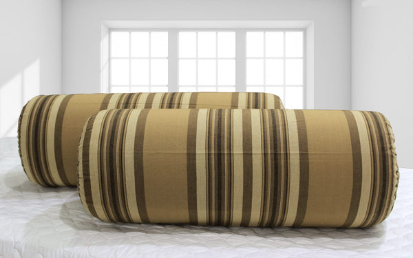 Brown & Black Stripes Woven Cotton 2 Pcs Bolster Cover set