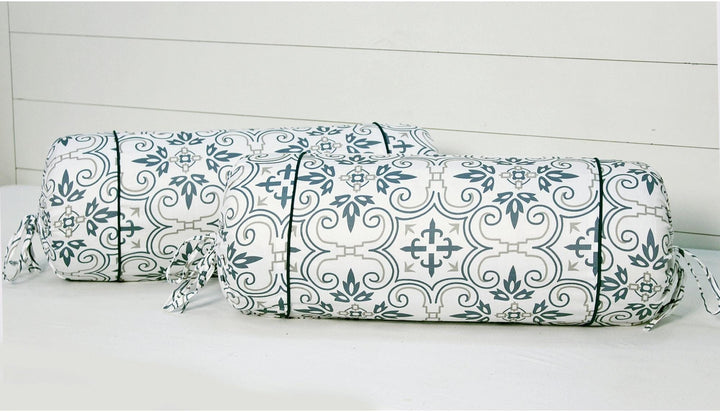 Soft Blue Traditional Floral Print Cotton Satin Bolster Cover Set online in India