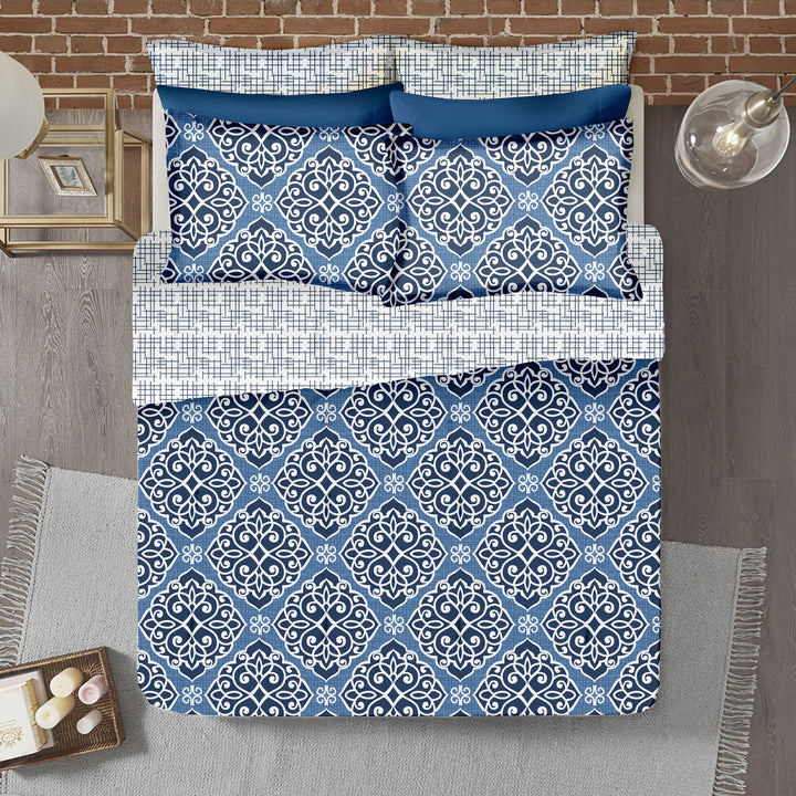 Soft 300 TC Blue Modern Art Print Cotton Satin Duvet Cover online in India