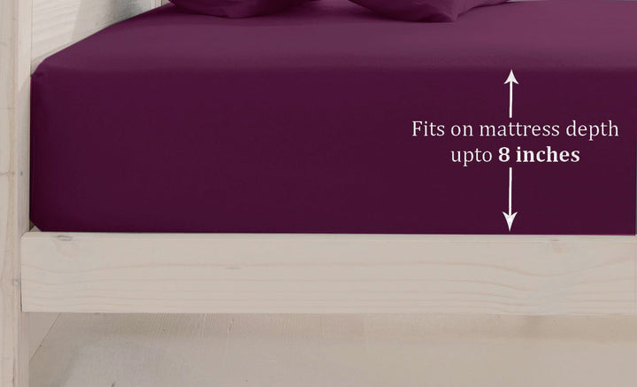 Soft Cotton Plain 210 TC Single Fitted Bedsheet In Burgundy At Best Prices