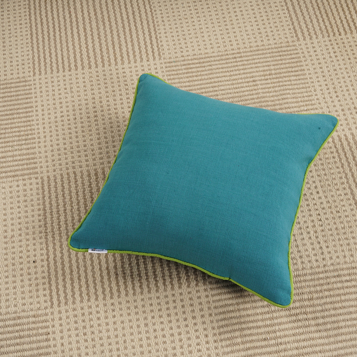 But Soft Peacock Blue Corded Stripe Woven Cotton Cushion Cover Online ...