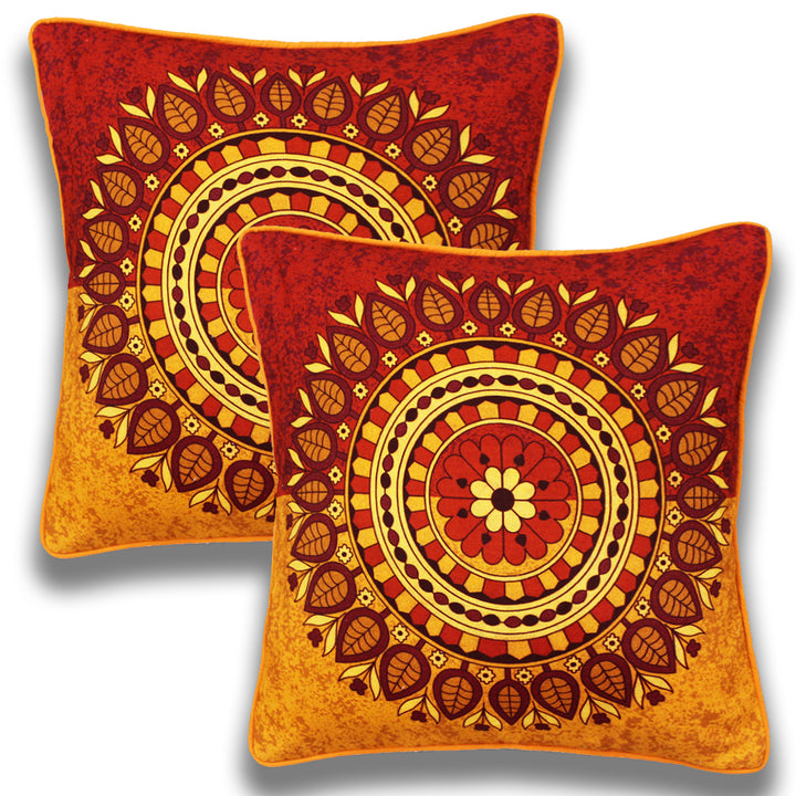 Soft Digital Traditional print Cotton Cushion Cover in Red & Orange online at best prices