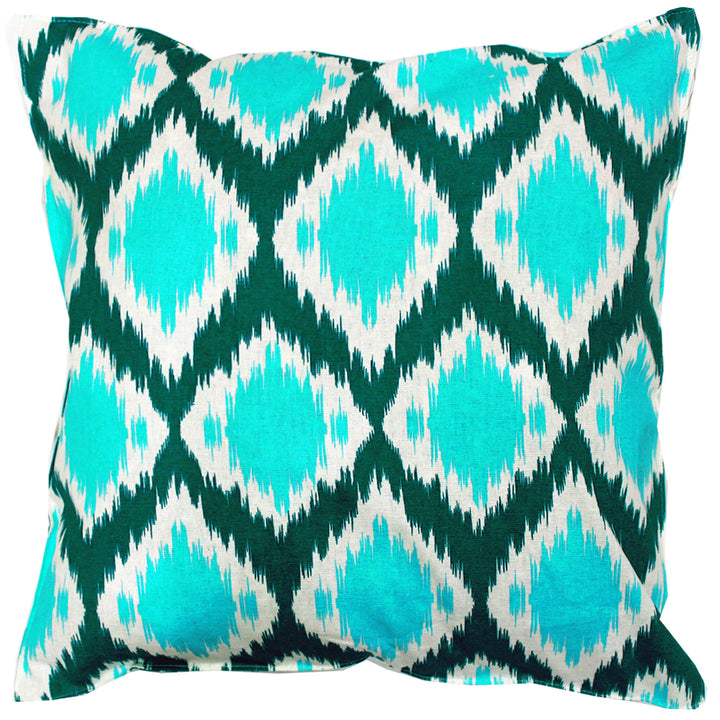 Soft Ikat print Aqua Cotton Cushion Cover Set online in India