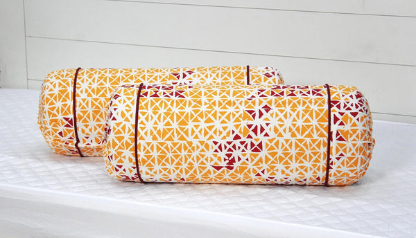 Printed Geometrical Cotton 2 Pcs Bolster Cover set - Mustard