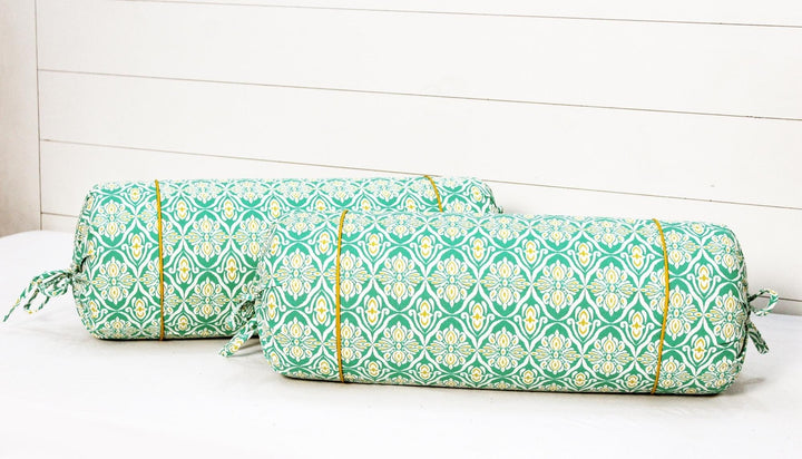 Soft Aqua Printed Ikat Cotton Bolster Cover Set (2Pcs) Online In India