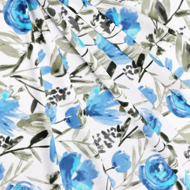 Soft Blue 144 TC Floral Print Cotton Fabric(224 cms) online in India