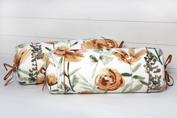 Printed Floral Cotton 2 Pcs Bolster Cover set - Brown