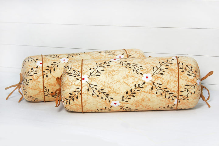 Soft Floral Print Cotton Bolster Cover Set online in Yellow - 2Pcs 