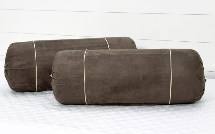 Luxurious Dusty Brown Velvet Bolster Cover Set in Imported Suede Polyester Material -2Pcs