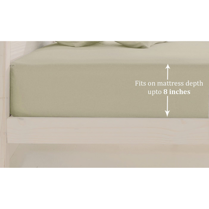 Soft Cotton Plain 400 TC Satin Fitted Bedsheet In Khaki At Best Prices