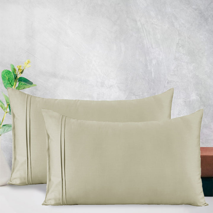 Soft Khaki 400 TC Cotton Satin Designer Pillow Covers Online In India