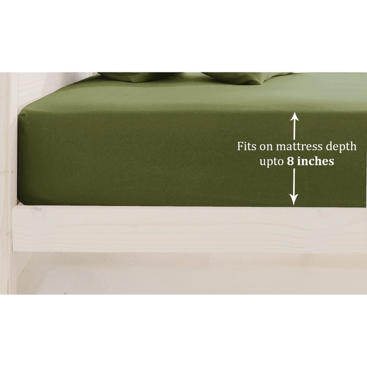 Soft Plain 400 TC Cotton Satin King Size Fitted Bedsheet In Bottle Green