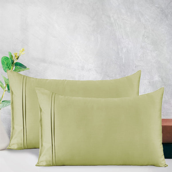 Cotton Satin 400 TC Designer Pillow Covers, Light Green